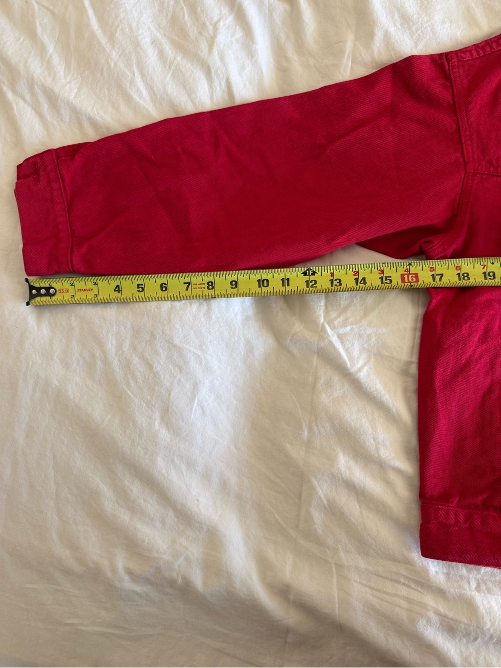 Red Women's Jean Jacket Pockets button up front - Picture 6 of 14